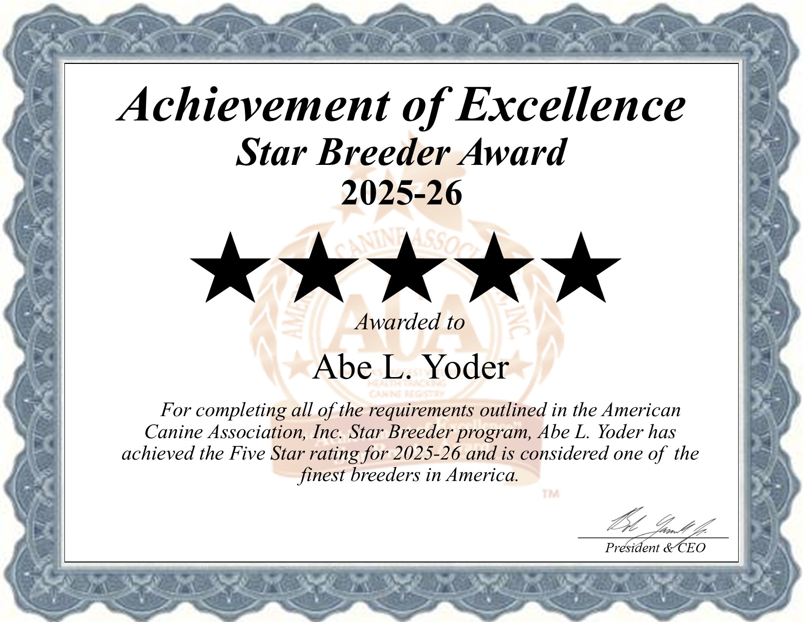 Abe L., Yoder, dog, breeder, star, certificate, Abe L.-Yoder, Baltic, OH, Ohio, puppy, dog, kennels, mill, puppymill, usda, 5-star, aca, ica, registered, Poodle