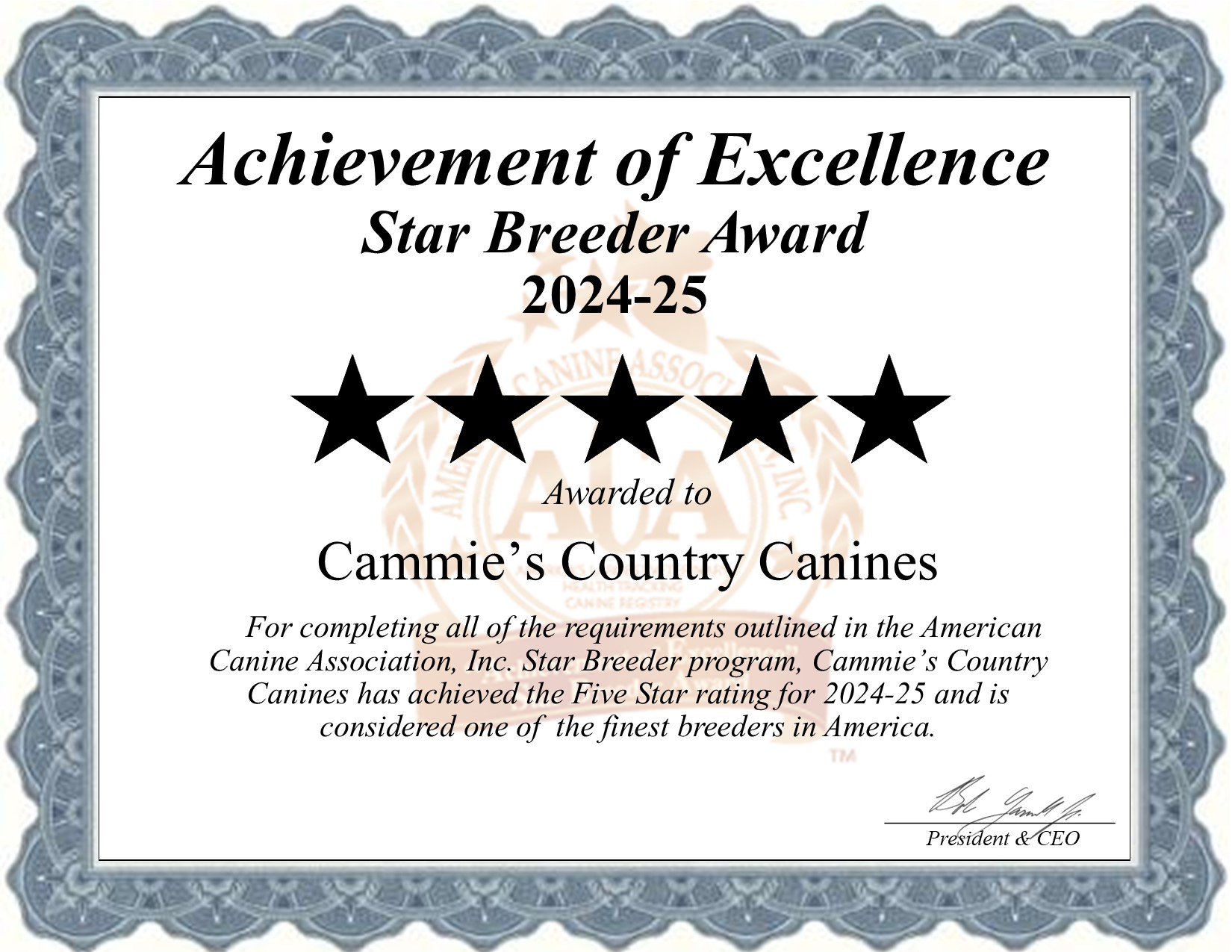 Cammie's Country, Canines, dog, breeder, star, certificate, Cammie's Country-Canines, Salem, IA, Iowa, puppy, dog, kennels, mill, puppymill, usda, 5-star, aca, ica, registered, Miniature Dachshund