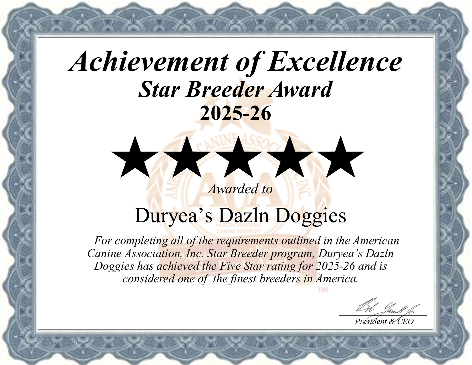 Duryeas Dazln, Doggies, dog, breeder, star, certificate, Duryeas Dazln-Doggies, Goff, KS, Kansas, puppy, dog, kennels, mill, puppymill, usda, 5-star, aca, ica, registered, Labrador Retriever