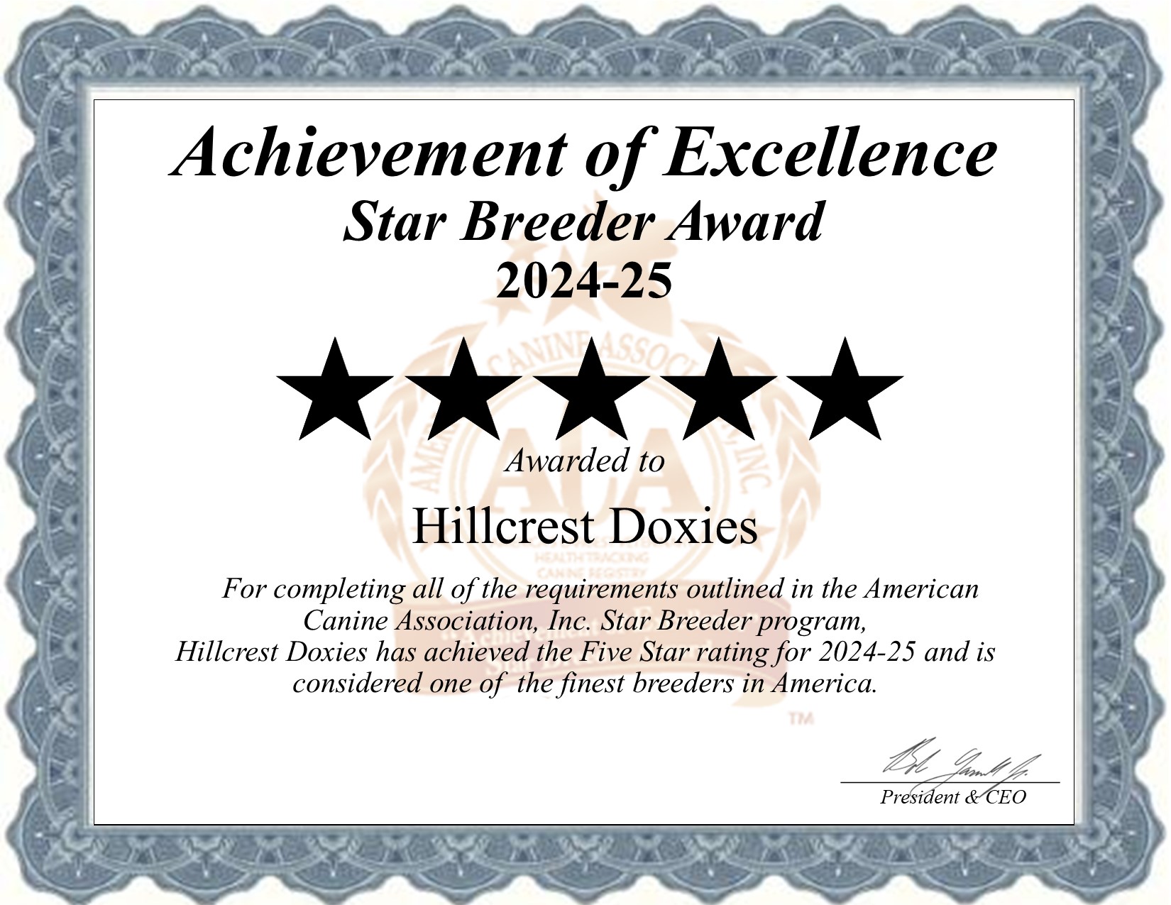 Hillcrest, Doxies, dog, breeder, star, certificate, Hillcrest-Doxies, Wolcott, NY, New York, puppy, dog, kennels, mill, puppymill, usda, 5-star, aca, ica, registered, Dachshund, none