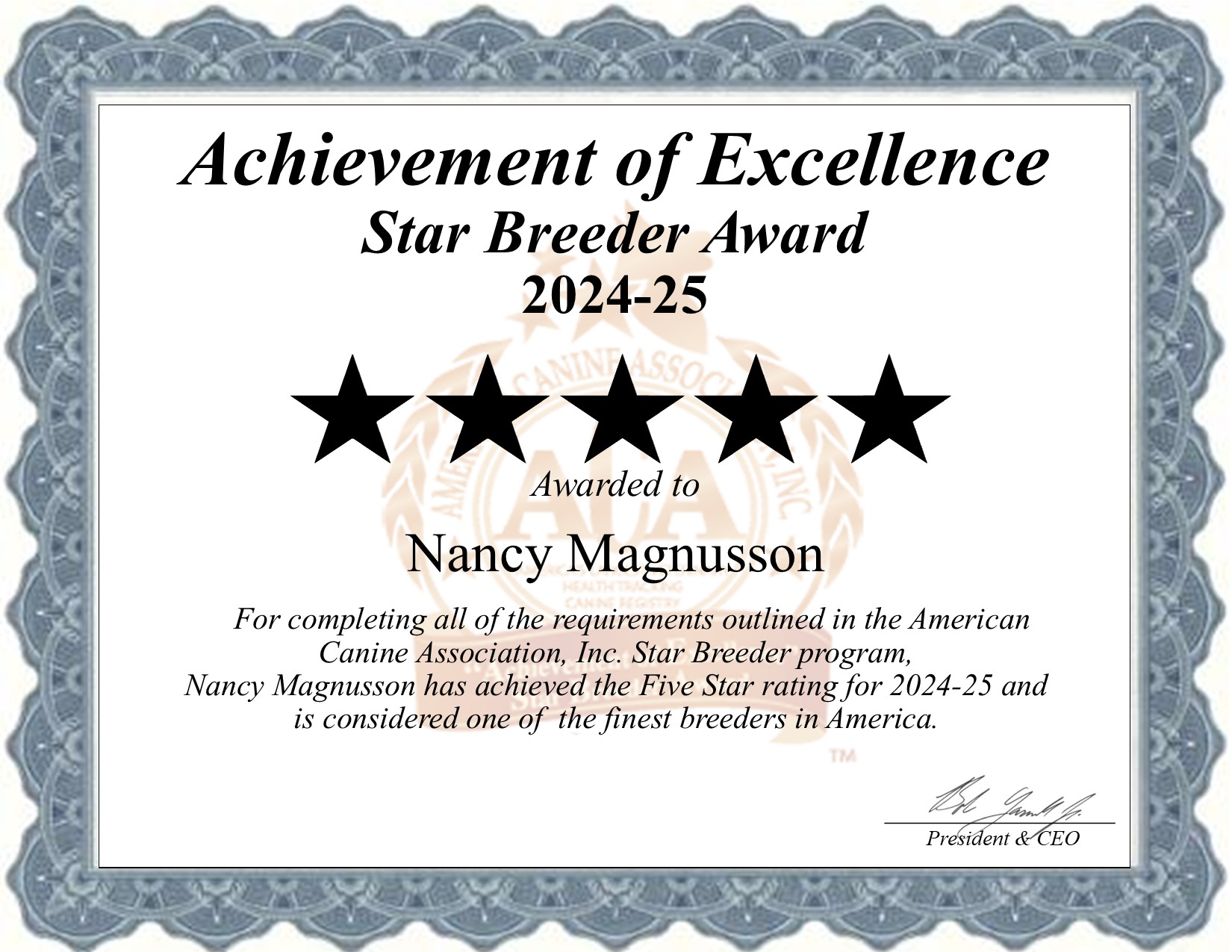 Nancy, Magnusson, dog, breeder, star, certificate, Nancy-Magnusson, Lansing, IA, Iowa, puppy, dog, kennels, mill, puppymill, usda, 5-star, aca, ica, registered, Dachshund, 42-A-0752