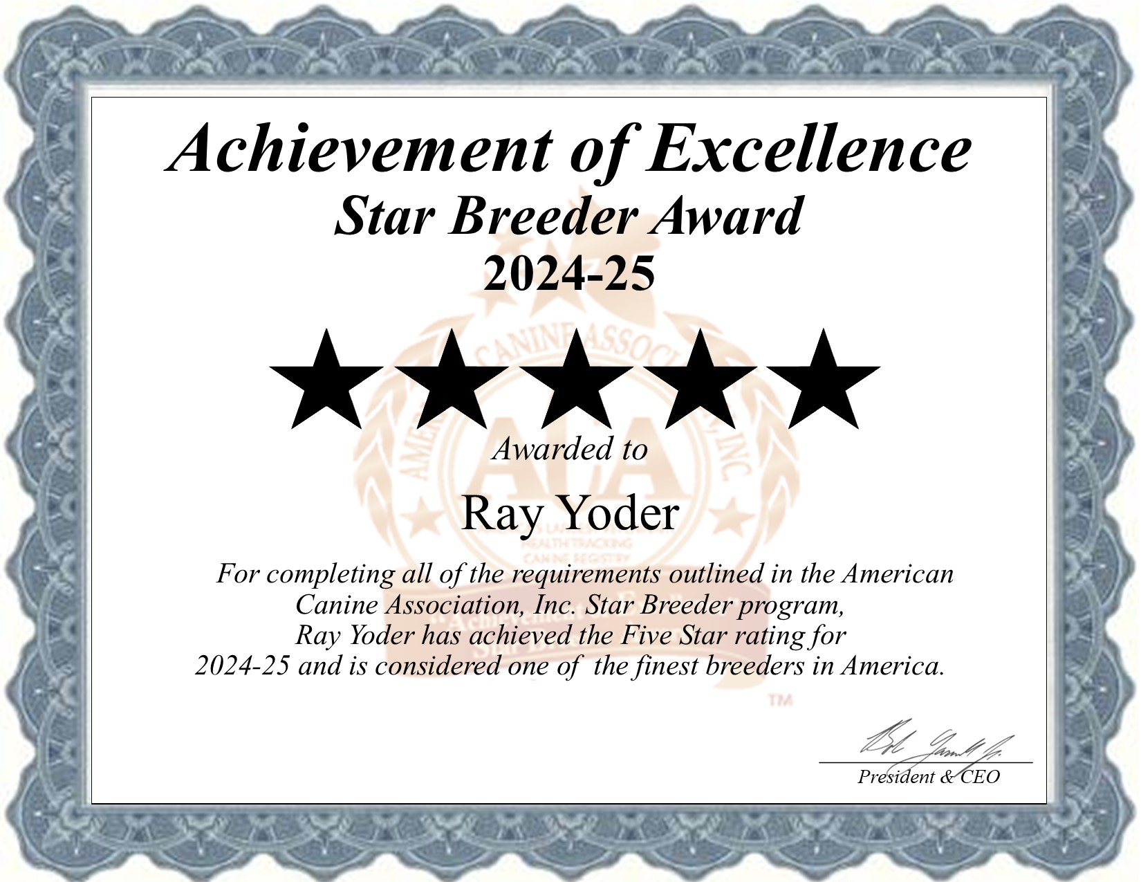 Ray, Yoder, dog, breeder, star, certificate, Ray-Yoder, Oblong, IL, Illinois, puppy, dog, kennels, mill, puppymill, usda, 5-star, aca, ica, registered, Boston Terrier